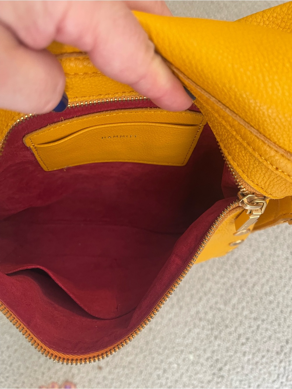 Hammitt Mustard Yellow Pebbled Leather Crossbody with Front Zip - Picture 3 of 5